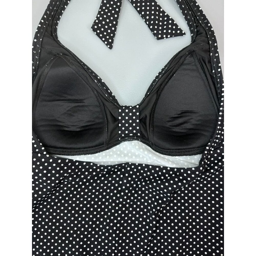 Lands' End women's 6L black and white dot tankini swim top halter tie‎ - Picture 6 of 6